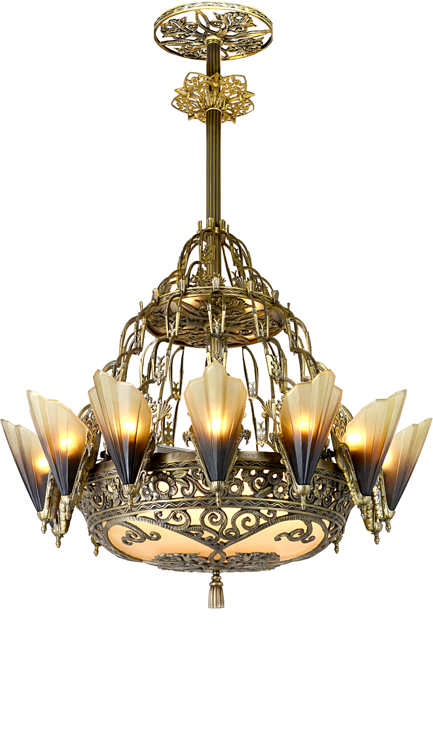 Large Art Deco 14 Light Soleure Slip Shade Chandelier 118-SOL-14L