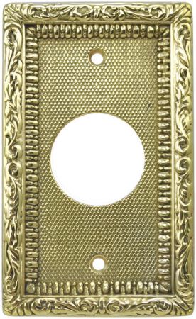 Victorian Recreated Brass Round Plug Cover Plate 3 5/16