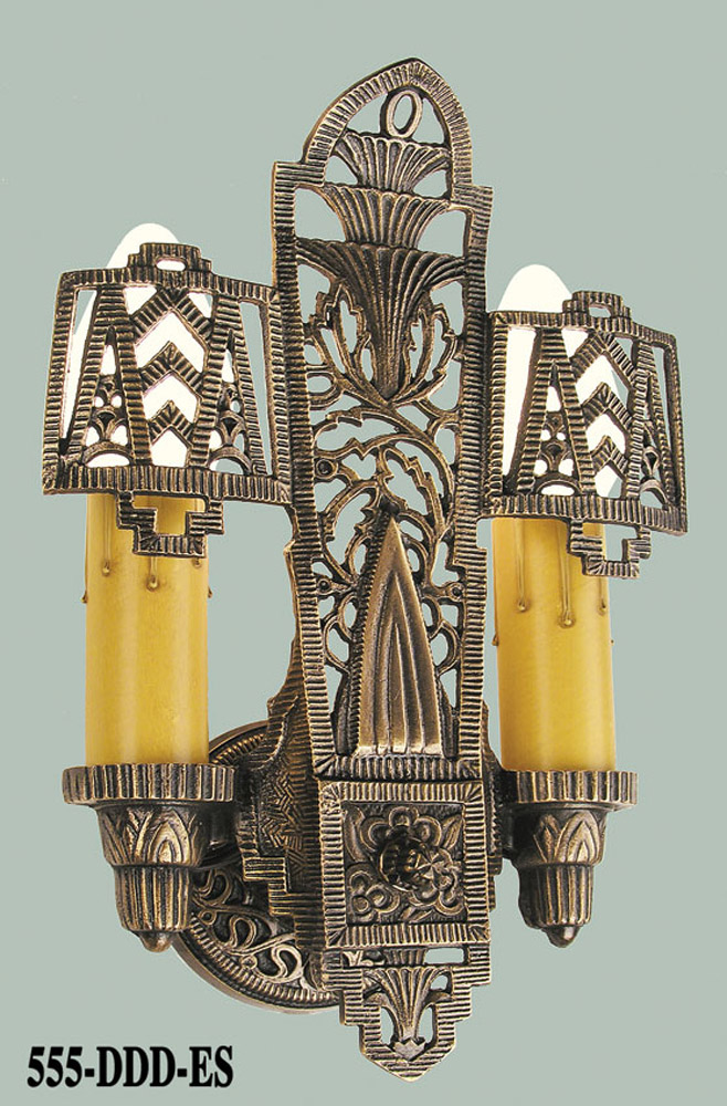 Vintage Hardware & Lighting - Double Candle Wall Electric Sconce Light Circa 1920 (555-DDD-ES)