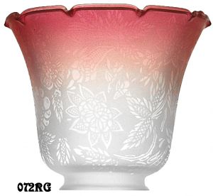 Glass Shade Recreated Etched Floral Design Electric Glass Shade 2 1/4" Fitter Ruby Tipped (072RG)