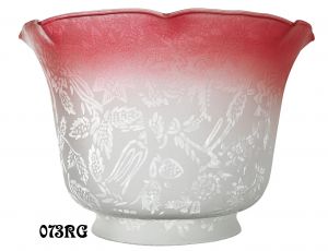 Etched Floral Design Glass Gas Shade 4" Fitter Ruby Tipped (073RG)