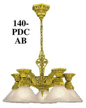 Art Deco Lighting Fixtures Chandeliers Torch Style 5 Light - No Shades - By Lincoln Mfg (140-PDC)