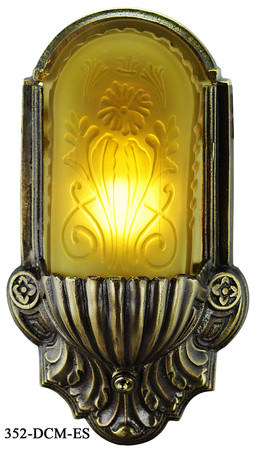 Art Deco Boat Wall Sconce with Amber Embossed Shade (352-DCM-ES)