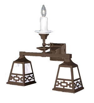 Mission Style Candle & Elec Triple Wall Sconce Light With Chain Shade (533-TC3-SA)