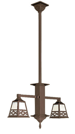 Mission Tall Stem 2 Arm Pendant Ceiling Light With Chain Shade (580-DC1-EP)