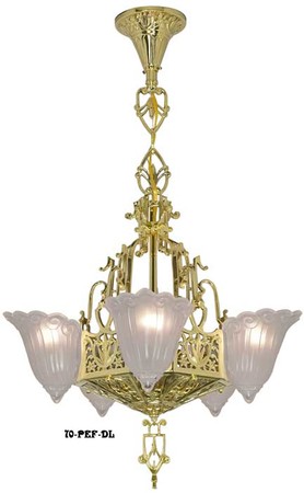Art Deco Ceiling Lights Chandeliers Tall 5 Light Fleur De Lis Series (72-FEP-DL)