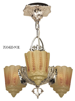 Art Deco Chandeliers Lighting Two In One Series Recreated Slip Shade 3-Light by Lincoln (793-RB1-N3L)