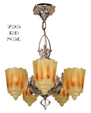 Art Deco Lighting Fixtures Chandeliers Two In One Series by Lincoln Recreated Slip Shade 5-Light (795-RB1-N5L)