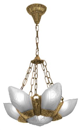 Art Deco Lighting Fixtures Slip Shade Fleurette 6 Light Chandeliers With Frosted Shades (86-LA1-6L)