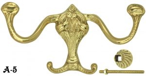 Victorian Style Curved Brass Double Hook (A-5)