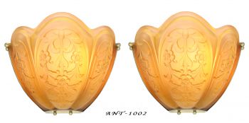 Magnificent LARGE and Imposing Pair of French Embossed Shade Art Deco Sconces (ANT-1002)