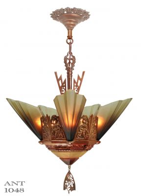 Solid Bronze Art Deco Slip Shade Chandelier by Mid West Mnf (ANT-1048)