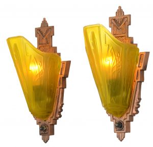 Pair of Nice Long Slip Shade Art Deco Sconces by Markel (ANT-1114)