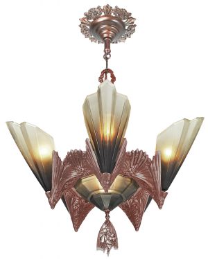 Art Deco Unique 6 Slip Shade Chandelier by Mid West (ANT-1116)