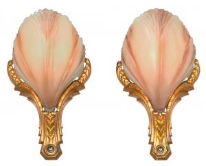 Art Deco Slip Shade Pair of Sconces by Mid West..Circa 1930 (ANT-1128)