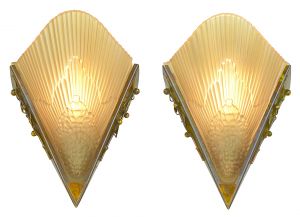 Nice Pair of French Circa 1935 Art Deco Slip Shade Sconces (ANT-1141)