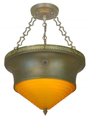 Art Deco/Mid-Century Chandelier with Neat Step Streamline Amber Glass Shade (ANT-1148)