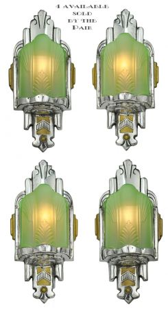 Two Pairs of Nice Slip Shade Art Deco Sconces (Matching and Sold by Each Pair) (ANT-1154)