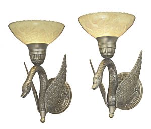 Striking Pair of Swan Sconces with Quality Embossed Shades (ANT-1158)