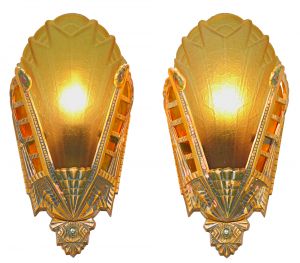 Art Deco Pair of Unusual Slip Shade Wall Sconces by Lincoln (ANT-1162)