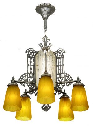 Art Deco Chandelier with Cut Glass Center Panels (ANT-1197)