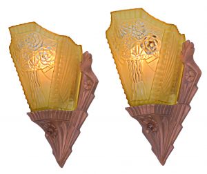 Lovely Pair of Americana Slip Shade, Dark Red Bronze Finished Sconces (ANT-1199)