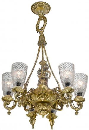 Antique French 6-Shade Circa 1850-1870 Gas Chandelier (ANT-1212)