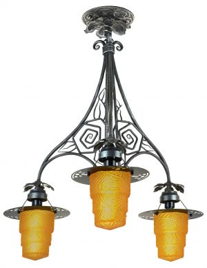 Highly Unusual French Art Deco 3-Light Chandelier (ANT-1219)