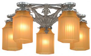 Art Deco Five-Shade Low-Ceiling Chandelier--Circa 1910-30 (ANT-1222)