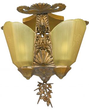 Art Deco Slip Shade Low Ceiling Chandelier by Mid West Mnf. (ANT-1350)