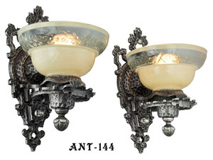 Antique Pair Of Arts & Crafts Early Electric Wall Sconce Lights (ANT-144)