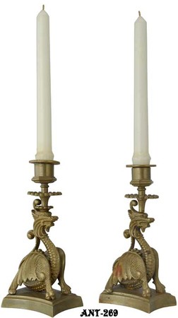Vintage Pair of Unusual Dragon Candlesticks (ANT-269)