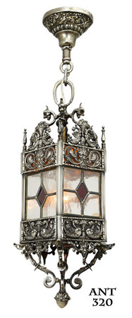 Victorian Antique Stained and Leaded Glass Hall Lantern Light Fixture (ANT-320)