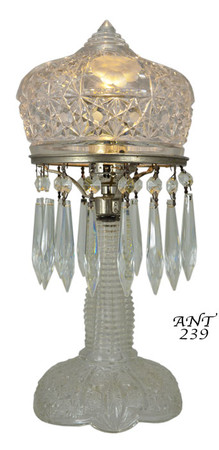 1920's + Press-Cut Small Clear Glass Bedroom Table Lamp (ANT-329)