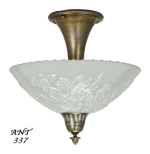 Antique Opal Glass Bowl Shade Ceiling Light Fixture Semi Flush Mount (ANT-337)