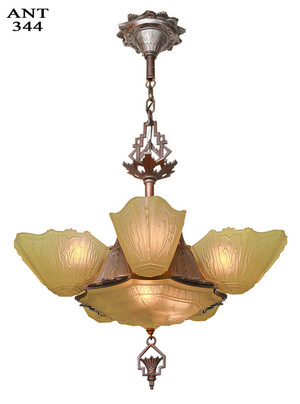 Art Deco 6 Shade Antique Chandelier by Markel (ANT-344)