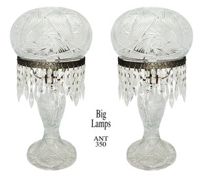 Outstanding Pair of LARGE Antique Fancy Decorative Cut Glass Table Lamps (ANT-350)
