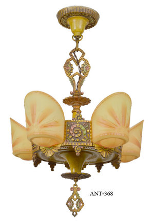 (ANT  chandelier vintage 368) Antique Deco art 5 Chandelier Slip Light Shade Williamson Art