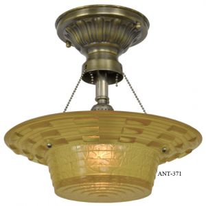 Antique Amber Glass Art Deco Bowl Shade Ceiling Light (ANT-371)