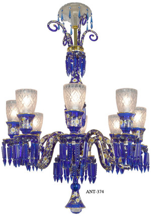 Antique 8 Light Chandelier Cobalt Blue Bohemian Glass and Crystals (ANT-374)