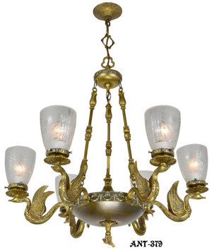 Antique Vintage Neo-Rococo French Swan Motif Victorian Chandelier (ANT-379)
