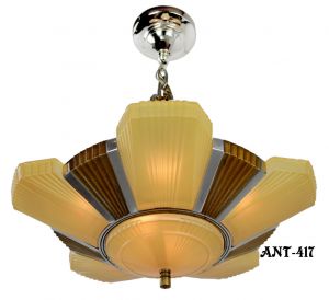 Antique Art Deco Mid-West Mnf Beverly 6 Light chandelier with original shades (ANT-417).