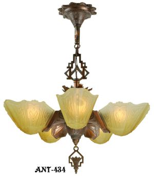 Art Deco 5 shade Chandelier by Markel "8800" Series (ANT-434)
