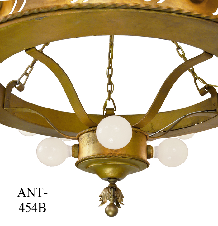Vintage Hardware & Lighting - Large Bare Bulb Antique 1920's Bank Chandelier (ANT-454B)