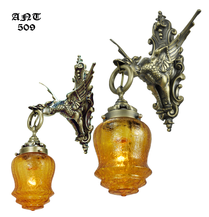 Vintage Hardware Lighting Gothic Victorian Style Antique Brass Vintage Hardware Lighting Gothic Victorian Style Antique Brass And Bronze Pair Of Mythical Dragon Sconces Ant 509