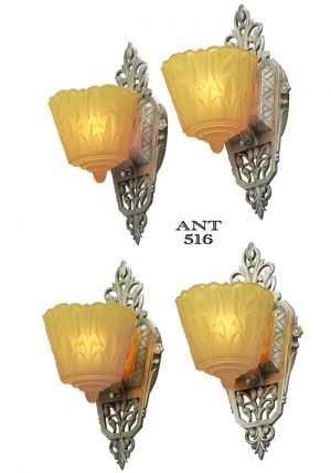 Art Deco Original Set of 4 Slip Shade Wall Sconces Lights by Lincoln (ANT-516)