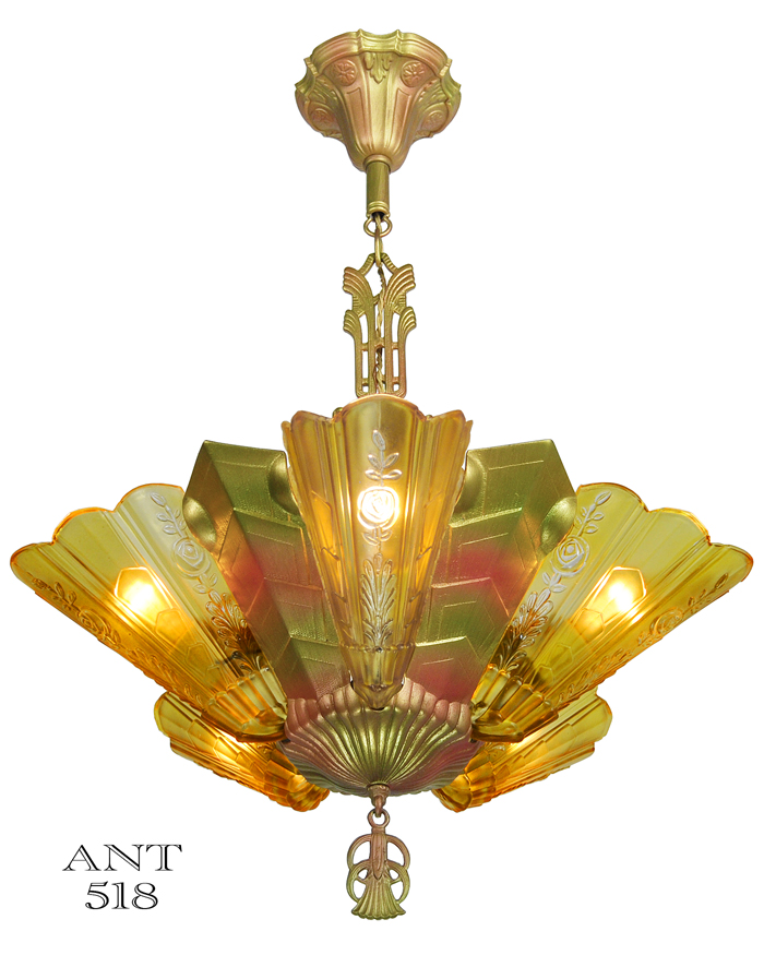 Vintage Hardware Lighting Art Deco Antique Chandelier With Slip Vintage Hardware Lighting Art Deco Antique Chandelier With Slip Shades By Frankelite Circa 1933 Ant 518