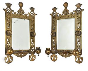 Eastlake Victorian Pair of Antique Candle Sconces w/ Beveled Mirrors (ANT-524)