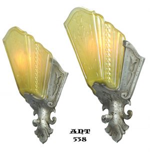 Art Deco Pair of Amber Pewter Color Slip Shade Wall Sconces by Virden (ANT-538)