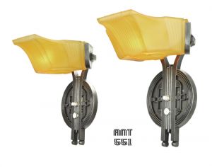 Art Deco Pair of Streamline Early Modern 30s Wall Sconces by Markel (ANT-551)